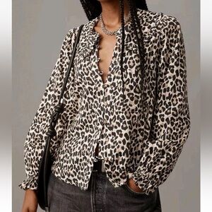 Pilcro Anthropologie Women's XXS Leopard Print Balloon Sleeve Blouse Top Boho